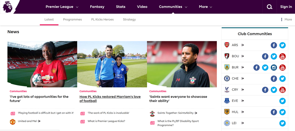 The English Premier League website.